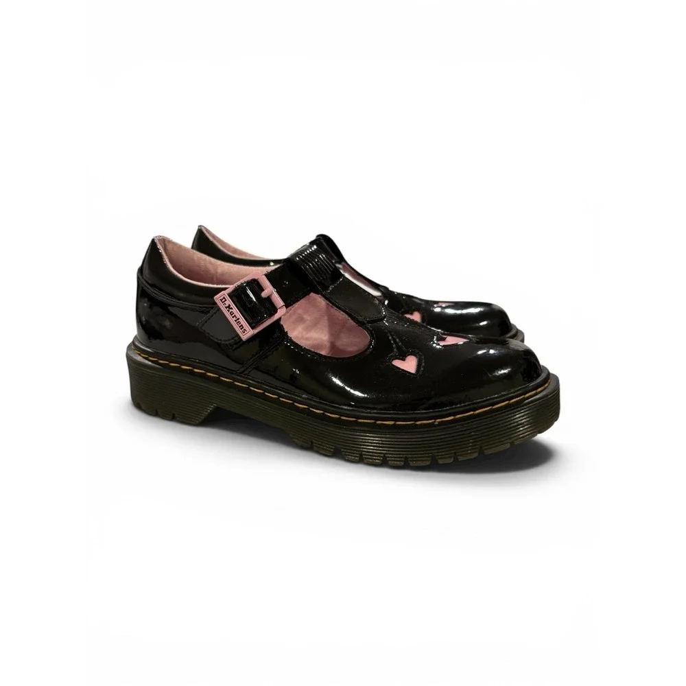 Dr. Martens Mary Jane Heart Buckle Black Pink Women's Flats US Size 3